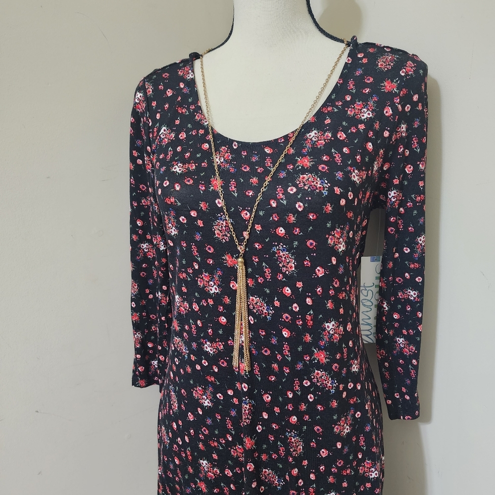 ALMOST FAMOUS Ditsy Floral Boho Cut Out Back Dress, size‎ Large, Black Multi - Picture 3 of 13